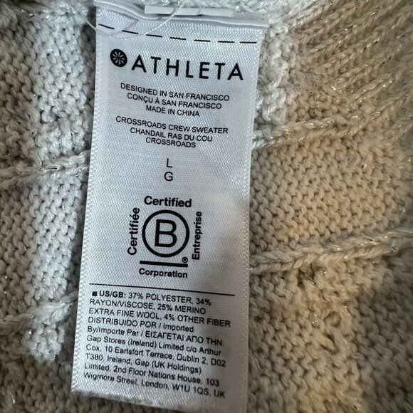 Athleta Women Wool Blend Crew Large Knit Sweater Bright White Metallic - Picture 8 of 9